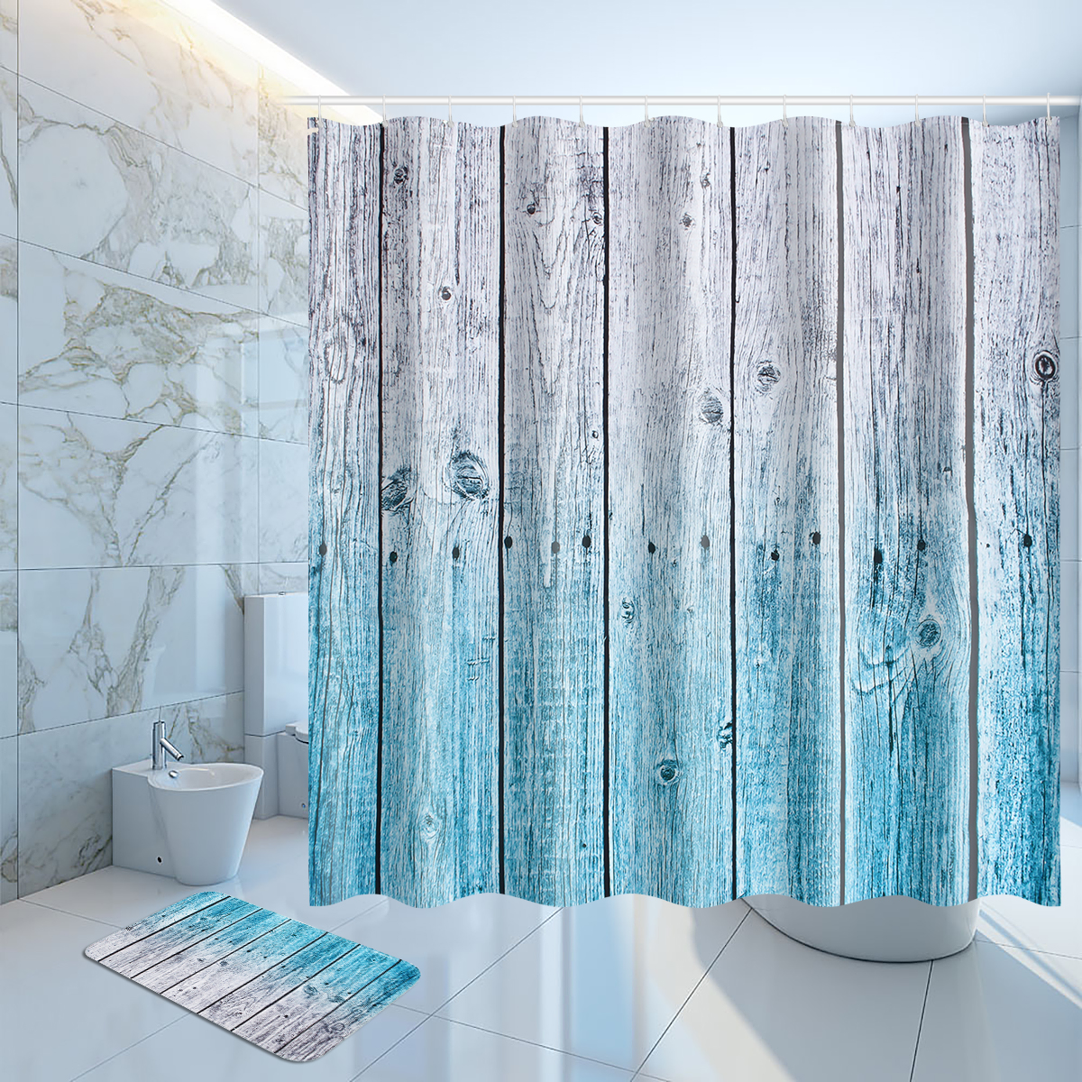Coutina de chuveiro do painel de madeira rústica 12 Gancho Banheiro tecido impermeável Banheiro
