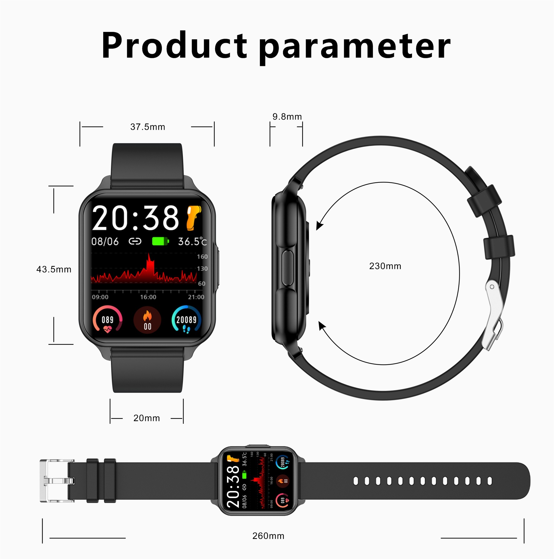 Q26 Pro 1.83 inch Screen Body Temperature Heart Rate Heart Rate Blood Pressure SpO2 Monitor 45 Days Long Standby Customized Dials Smart Watch