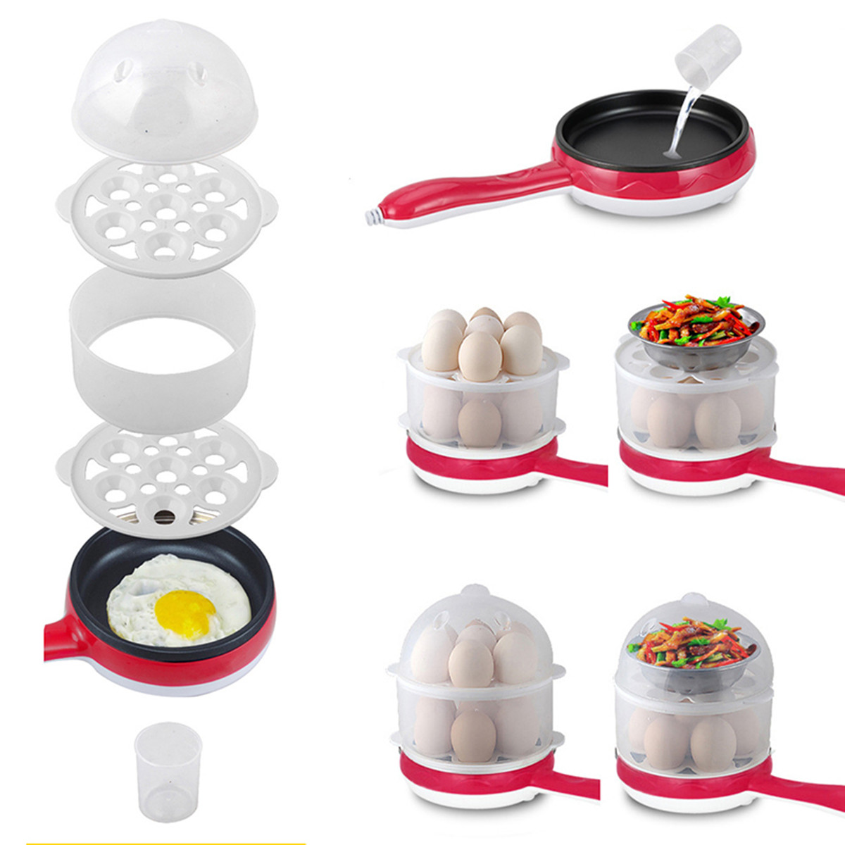 

Electric 14 Egg Boiler Food Steamer Cooking Machine With Frying Pan Non-stick