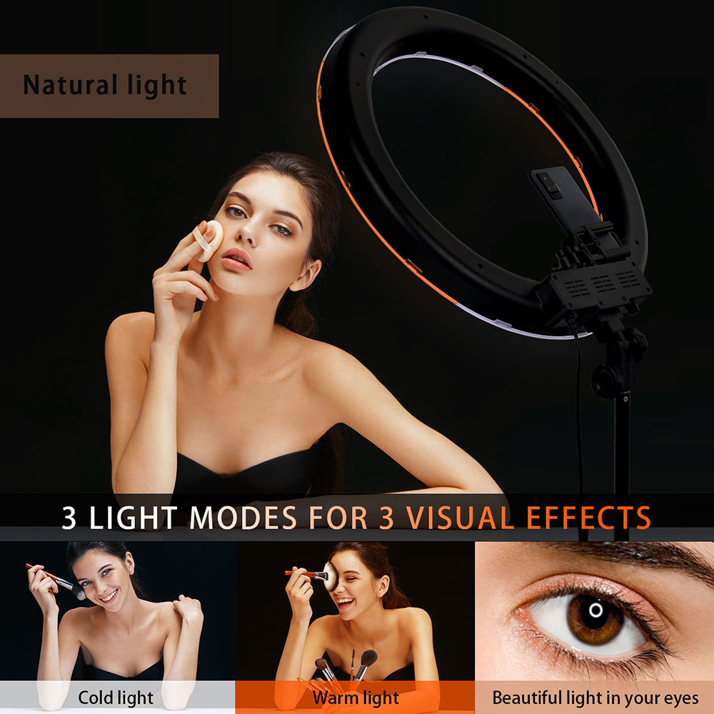 FOSOTO RL-18 18 Inch Ring Light 55W 5500K LED Photography Lamp with Lighting Tripod Stand Phone Clip for Camera Phone Makeup Live Broadcast