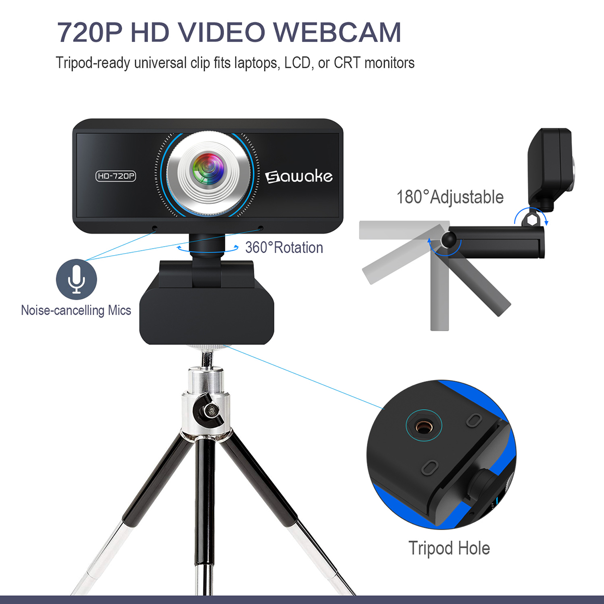Sawake 720P HD Webcam Computer Camera with Built-in Mic 7
