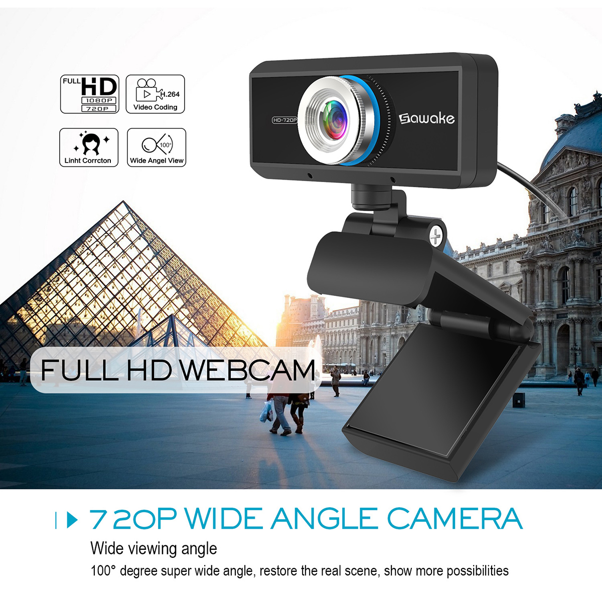 Sawake 720P HD Webcam Computer Camera with Built-in Mic 6