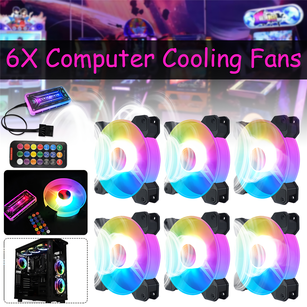 Fan Cooler PC Computer RGB Adjust LED Fan Cooler 12V 6Pin 120mm Cooling Fan Heatsink Silent Fan Gaming Case Cooler Fan With Controller