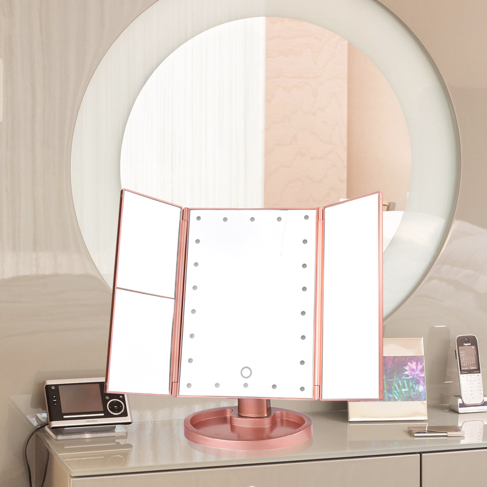 22 LED Tela sensível ao toque leve Maquiagem Espelho 10X Lupa Espelho de maquilhagem compacto Espelhos de cosméticos flexíveis