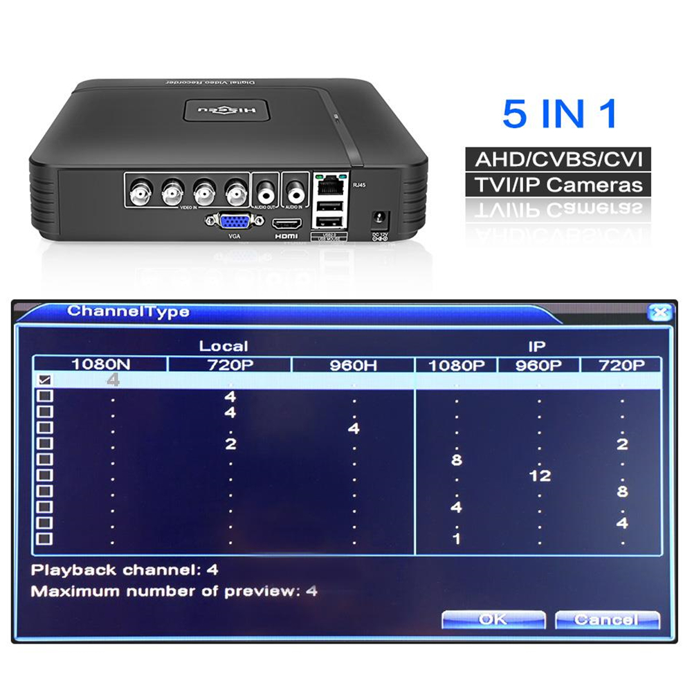 Hiseeu HD 4CH 1080N 5 in 1 AHD DVR Kit CCTV System 2pcs 720P AHD Waterproof IR Camera P2P Security Surveillance Set 11