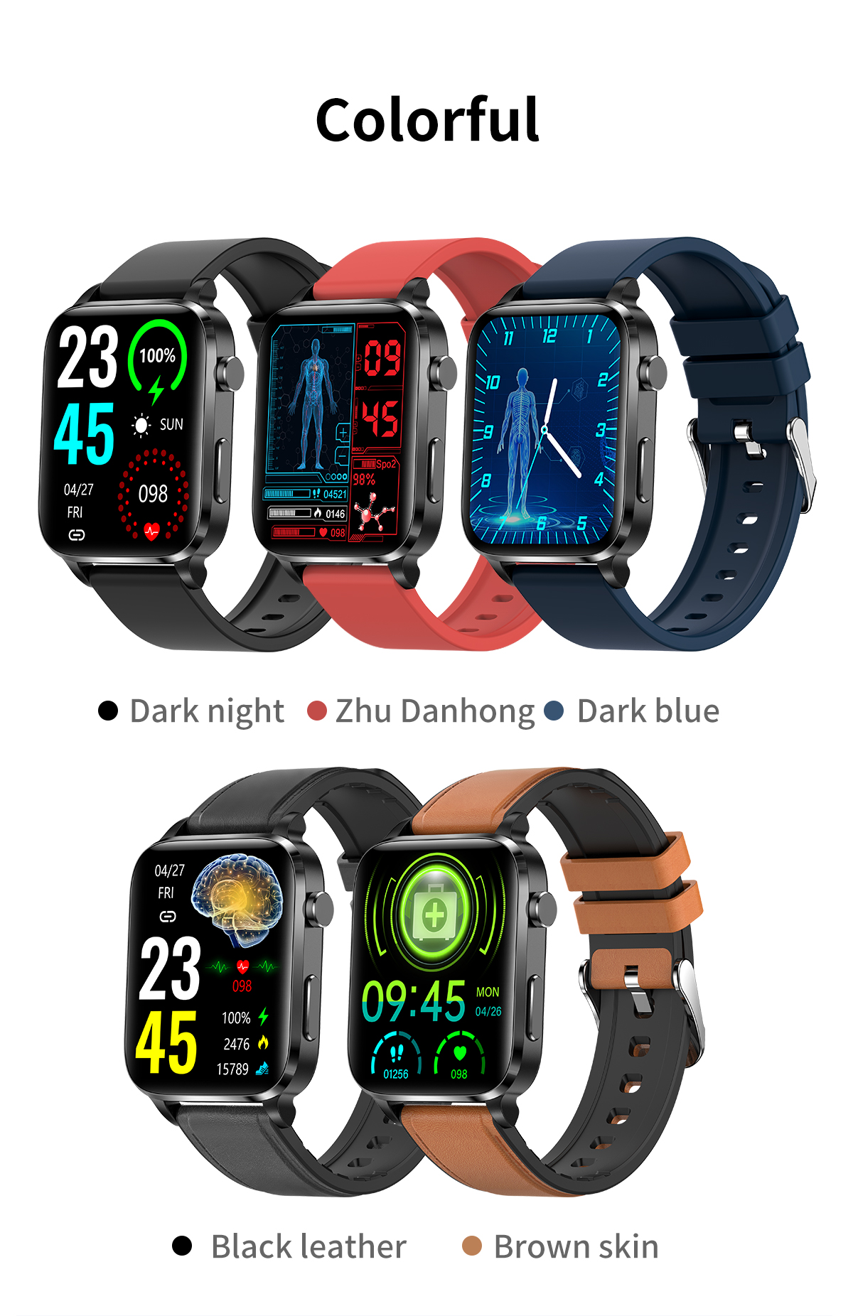 F100 1.7 inch HD Screen Dual Probe Laser Therapy Body Temperature Measurement Heart Rate Blood Pressure SpO2 Monitor Fitness Tracker Long Standby BT5.0 Smart Watch