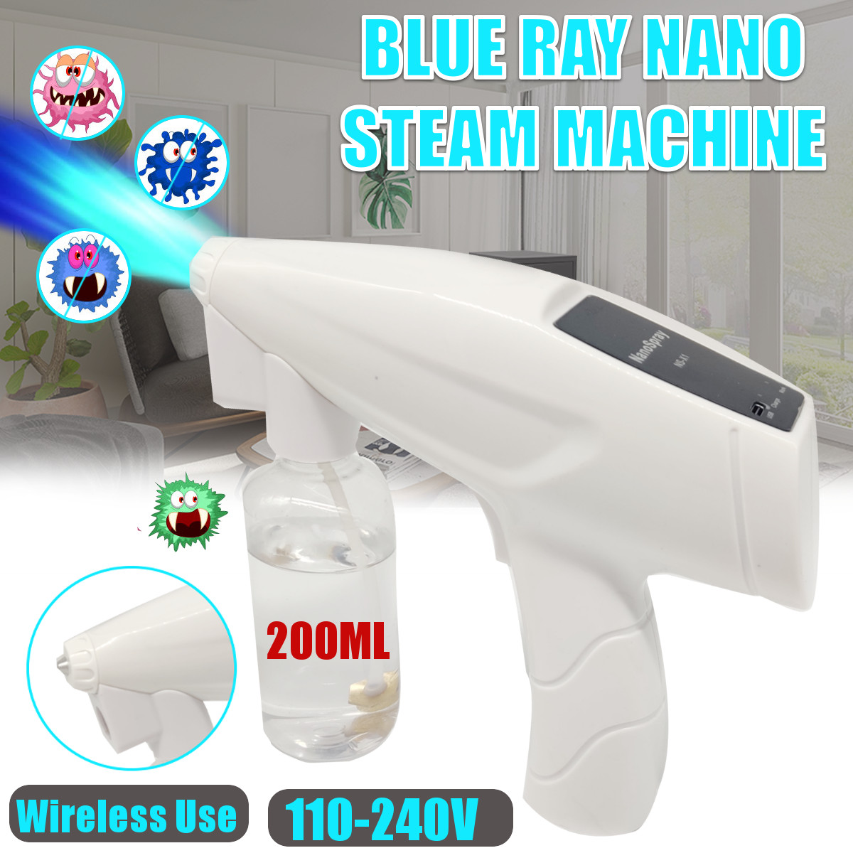 200ml 110V-240V Wireless Blue Light Nano Steam Spray Sprayer Machine Portable
