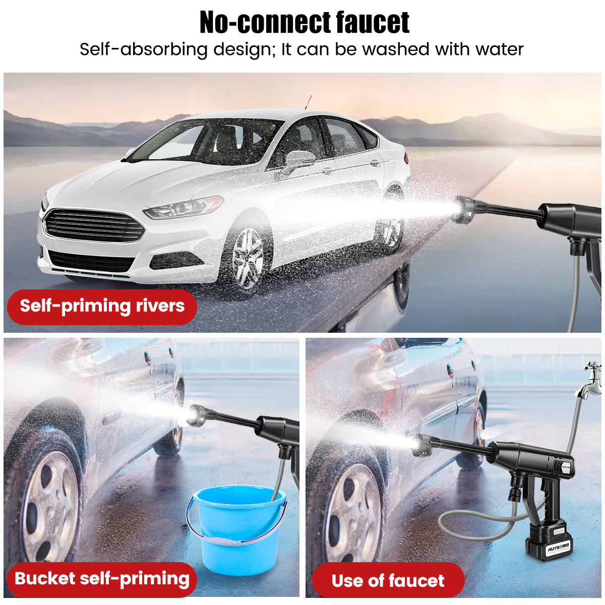 AUTSOME 15000mAh 755Motor Cordless High Pressure Car Washer Spray Water Pump Portable Car Wash Pressure Cleaner Cleaning Machine