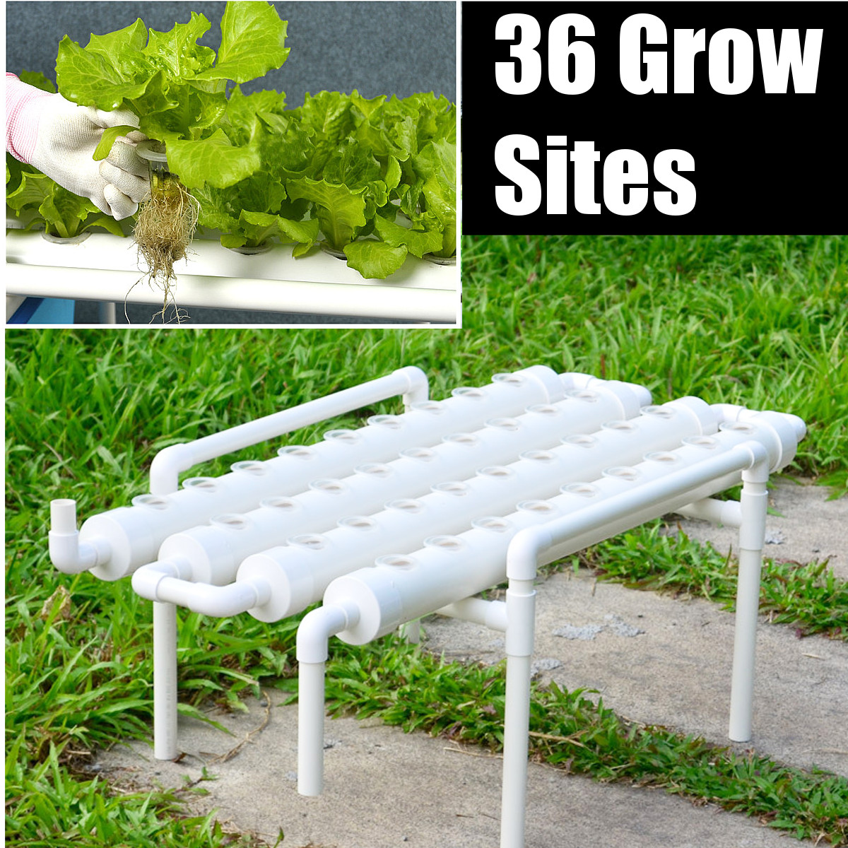 36 Holes Hydroponic Piping Site Grow Kit DIY Horizontal Flow DWC Deep Water Culture System Garden Vegetable 11
