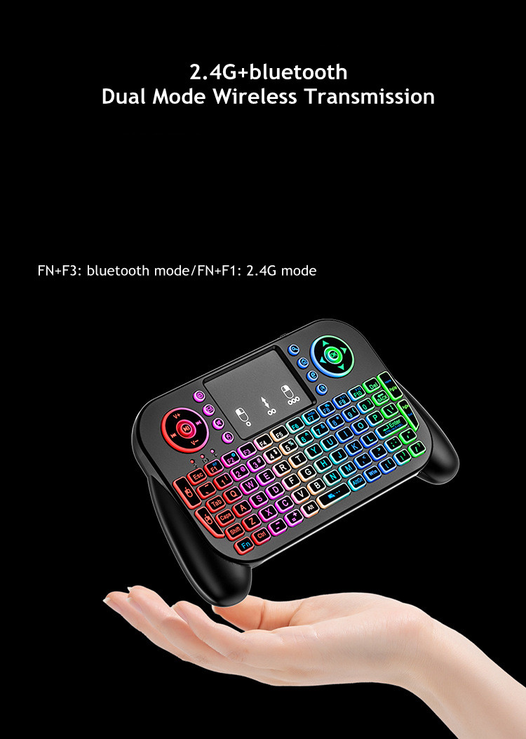 V8 Mini keyboard Dual-Mode Handle Keyboard Three-Color Backlight Air Mouse for PC Android TV Box