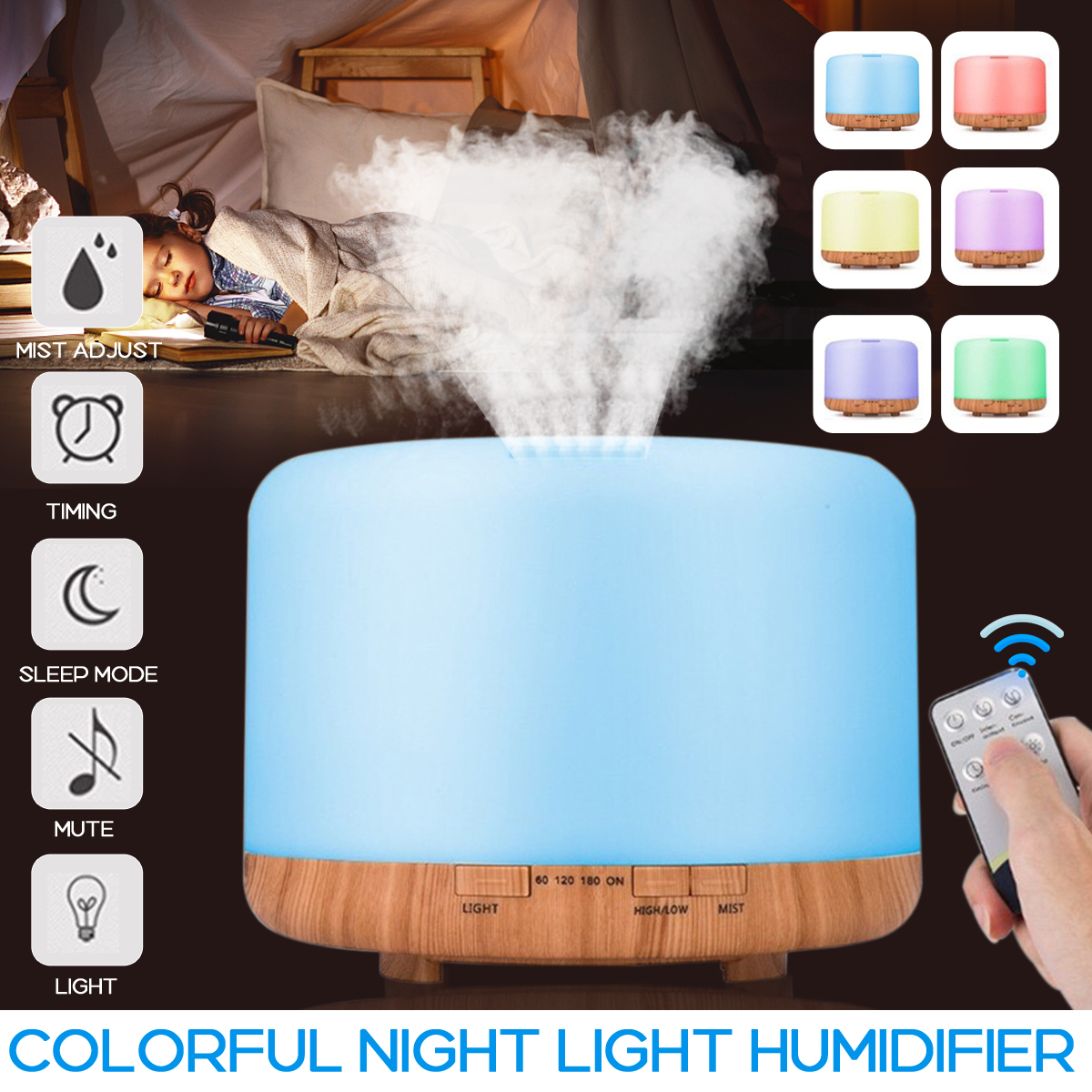 Bakeey Large Mist Spray 500ML Ultrasonic Aroma Diffuser Household Humidifier Colorful Night Light Household Air Purifying Humidifier