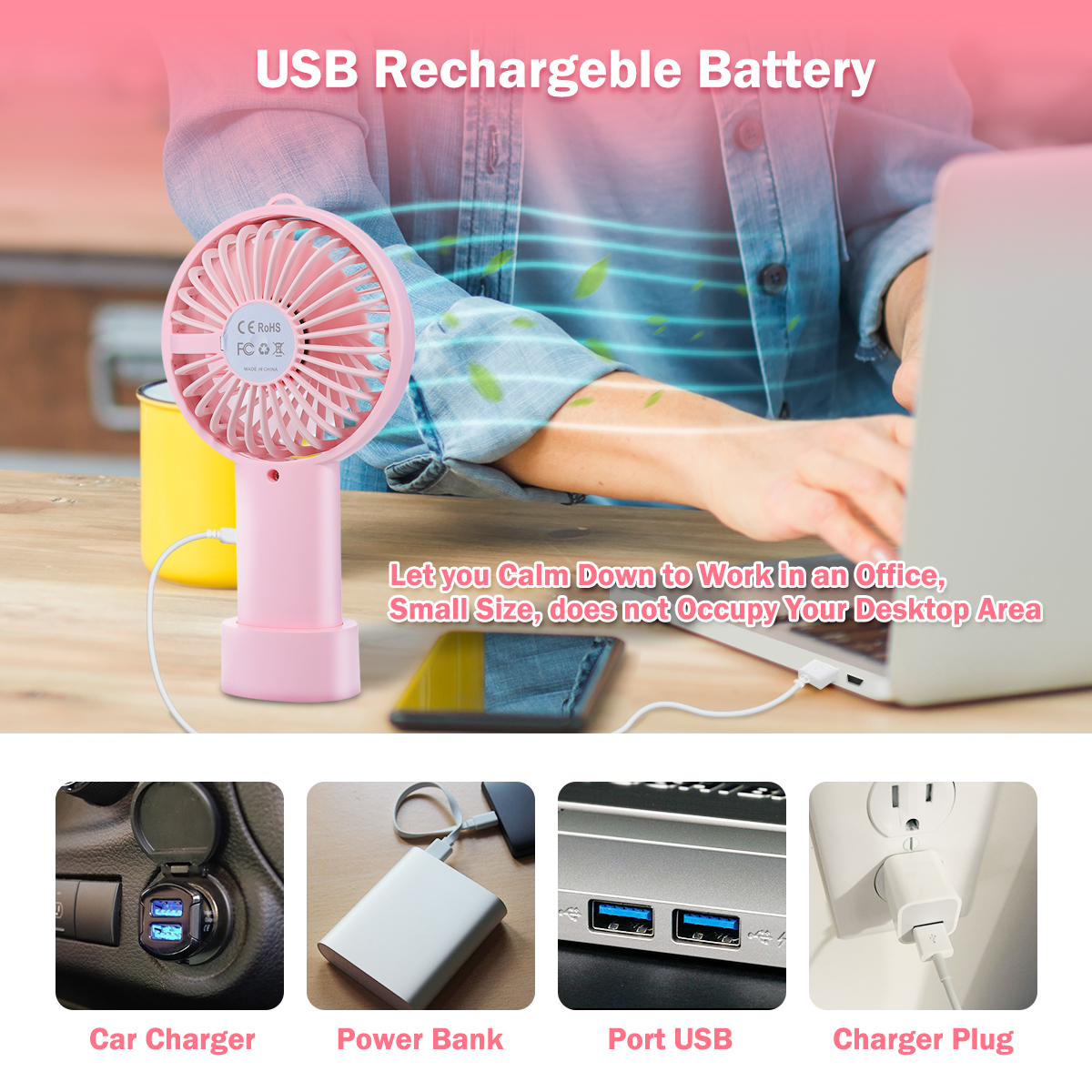 Handheld Desk Cooling Fan Mini Portable Personal Outdoor Fan Rechargeable USB