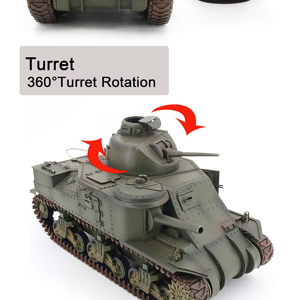 EXBONZAI 1/16 2.4ghz RC Tank RTR Hand Made Simulation Full Metal W/light & Sound 360 Degree Turret Rotation Remote Control For American M3 RC Car Vehicles Model