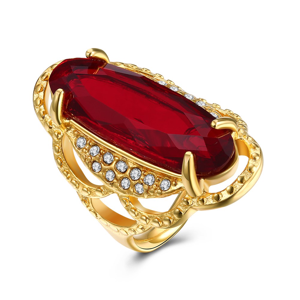 

Титановая сталь Красное стекло Rhinestone Ring Золото Позолоченное кольцо для мужчин Женское