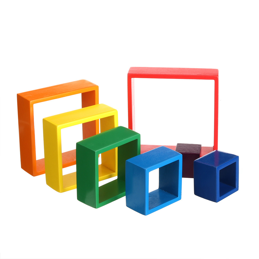 Square 7-piece 6.1 x 6.1 x 1.73inch Wooden Rainbow Stacking Toy nested stack games Building blocks