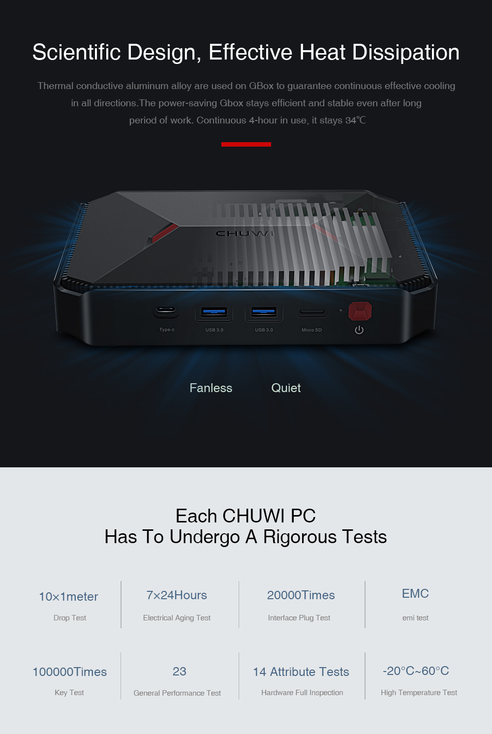 CHUWI GBox Mini PC Intel Gemini Lake N4100 4GB/64GB Extended HDD + SSD Dual Wifi 2.4G/5G Bluetooth 4 36