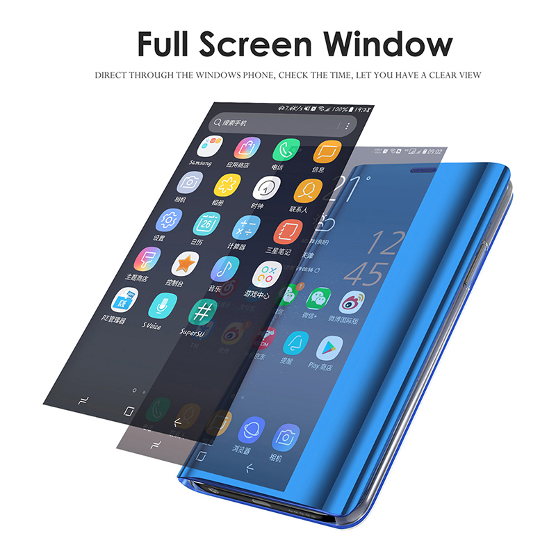 Bakeey for POCO F3 Global Version Case Foldable Flip Plating Mirror Window View Shockproof Full Cover Protective Case
