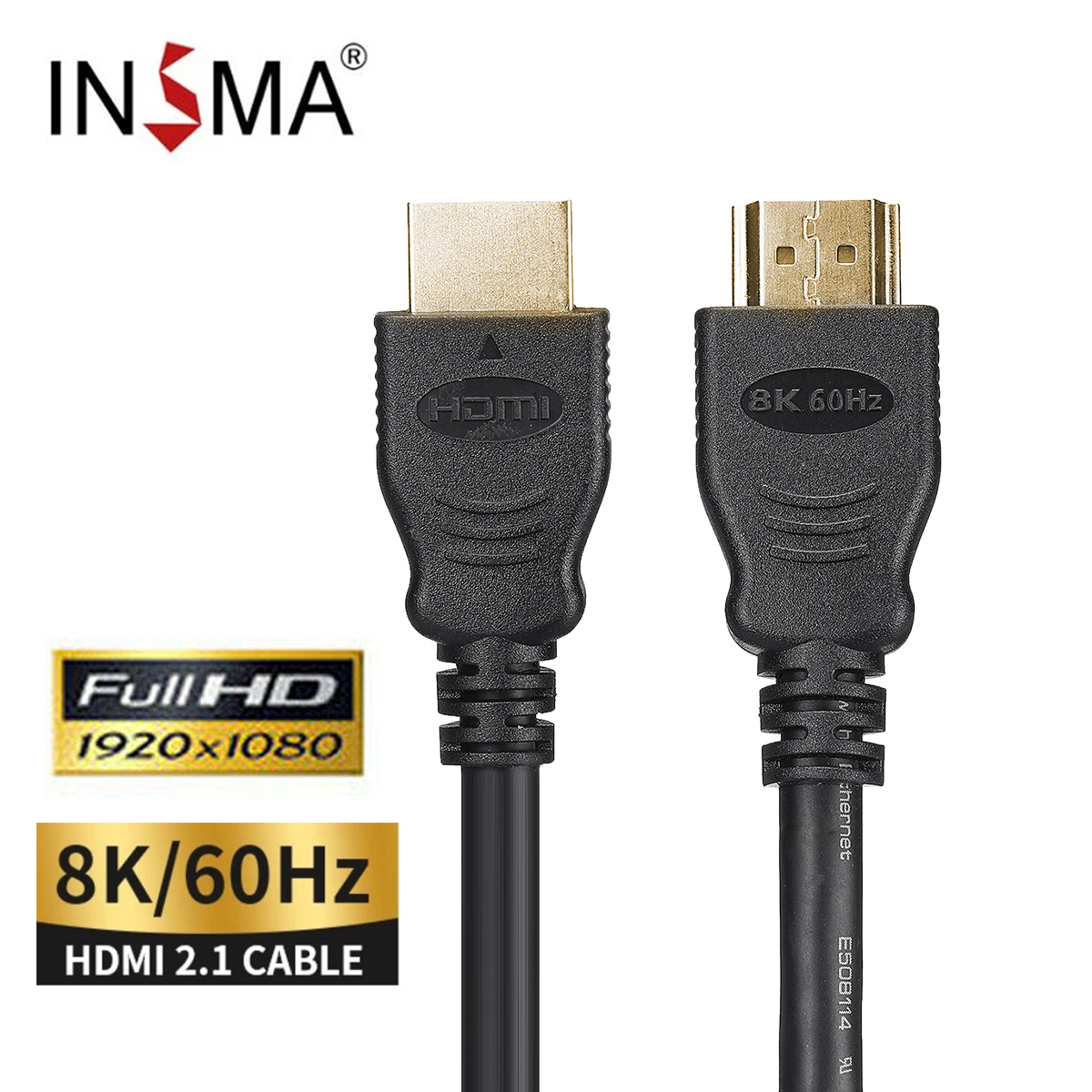 INSMA 8K HDMI 2.1 Cable 0.5/1/1.5/2/3m HDMI Male to HDMI Male Cable 1080P 8K 60HZ 48Gbps Connector