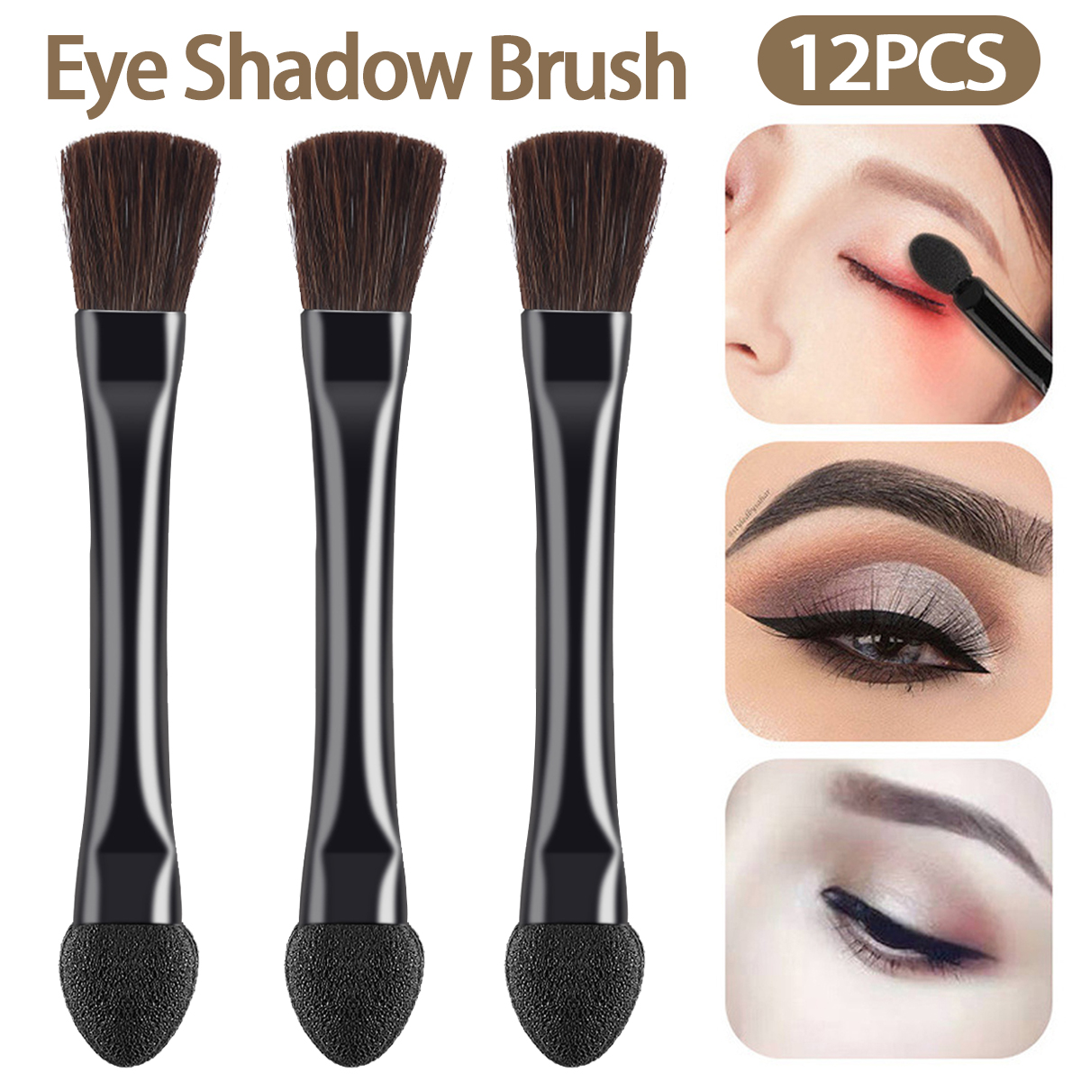 12pcs Disposable Double Ended Eye Shadow Applicators Sponge Brush Makeup Tools
