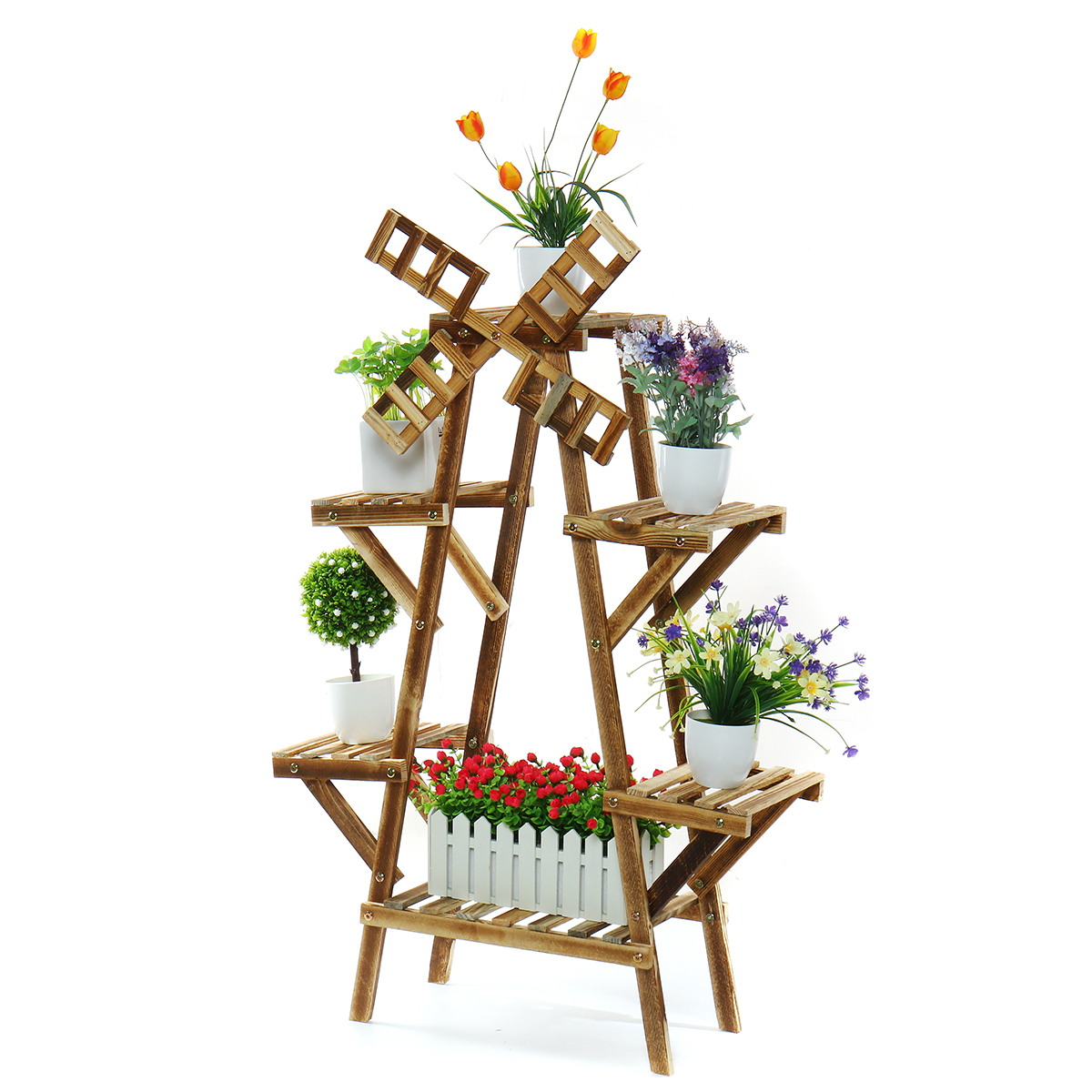 Wooden Flower Shelf Stand Plant Rack A-shaped Flower Pots Display Shelf Garden Holder for Living Room Patio Garden