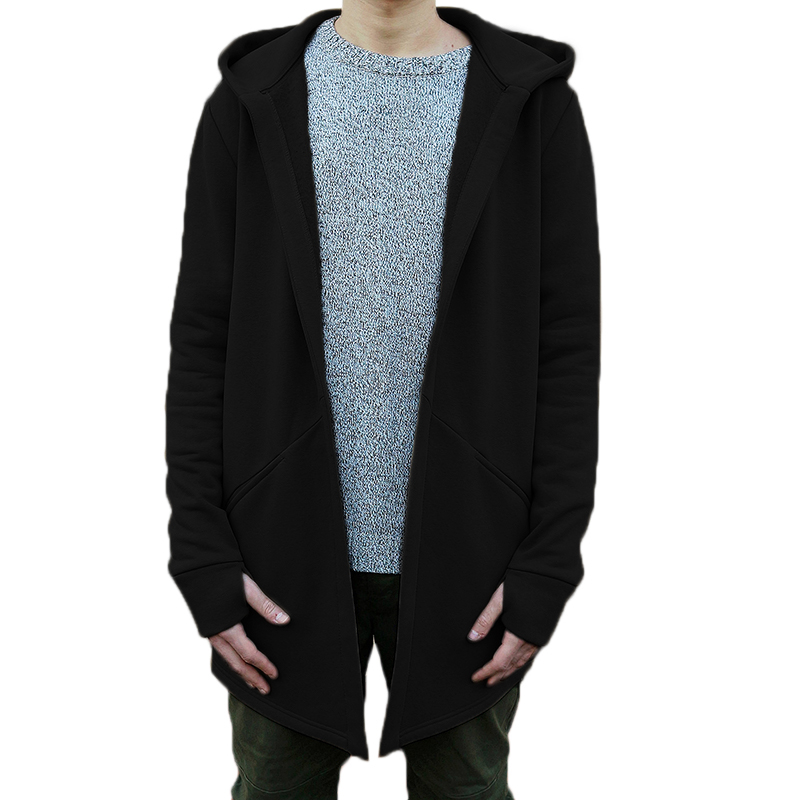 

Casual Mid Long Solid Color Hoodie Cardigans