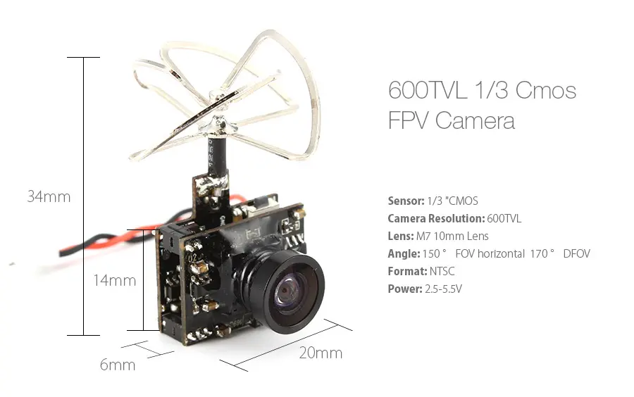 Eachine TX03 NTSC Super Mini 0/25mW/50mW/200mW Switchable AIO 5.8G 72CH VTX 600TVL 1/3 Cmos FPV Camera