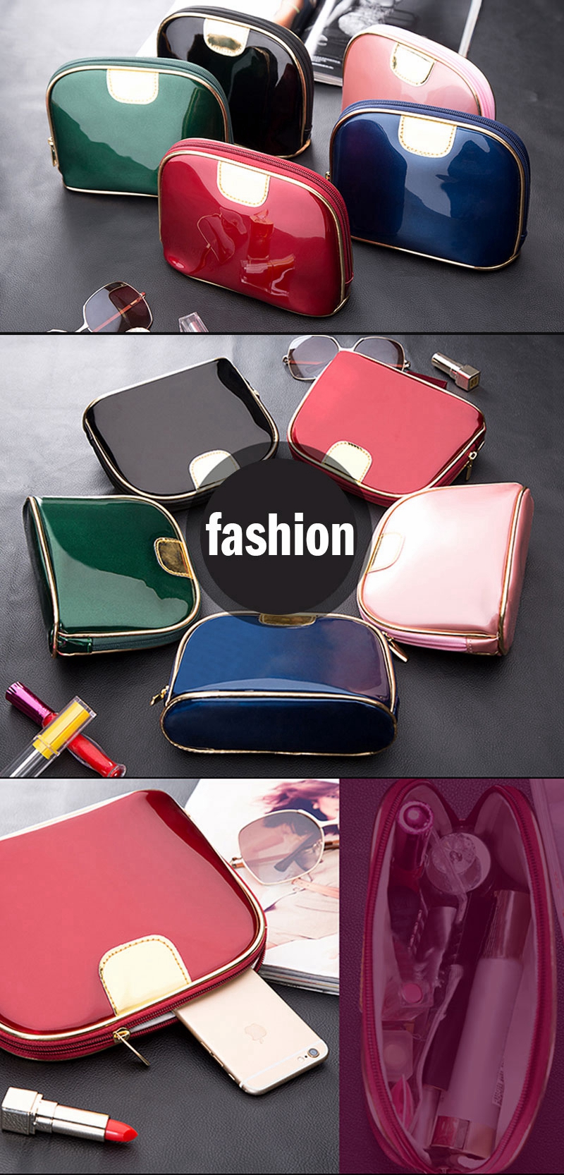 Shell Storage Makeup Bag Waterproof Travel Comestic Handbags Zipper Phone Coin Bags PU Leather 
