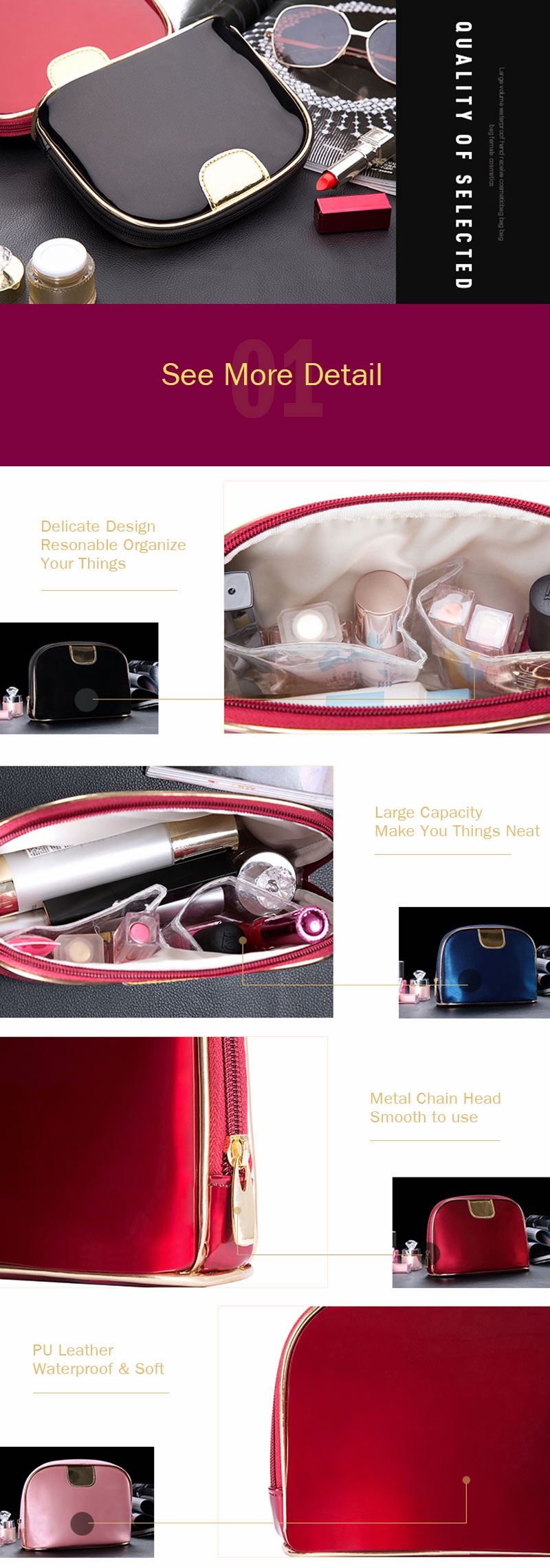 Shell Storage Makeup Bag Waterproof Travel Comestic Handbags Zipper Phone Coin Bags PU Leather 