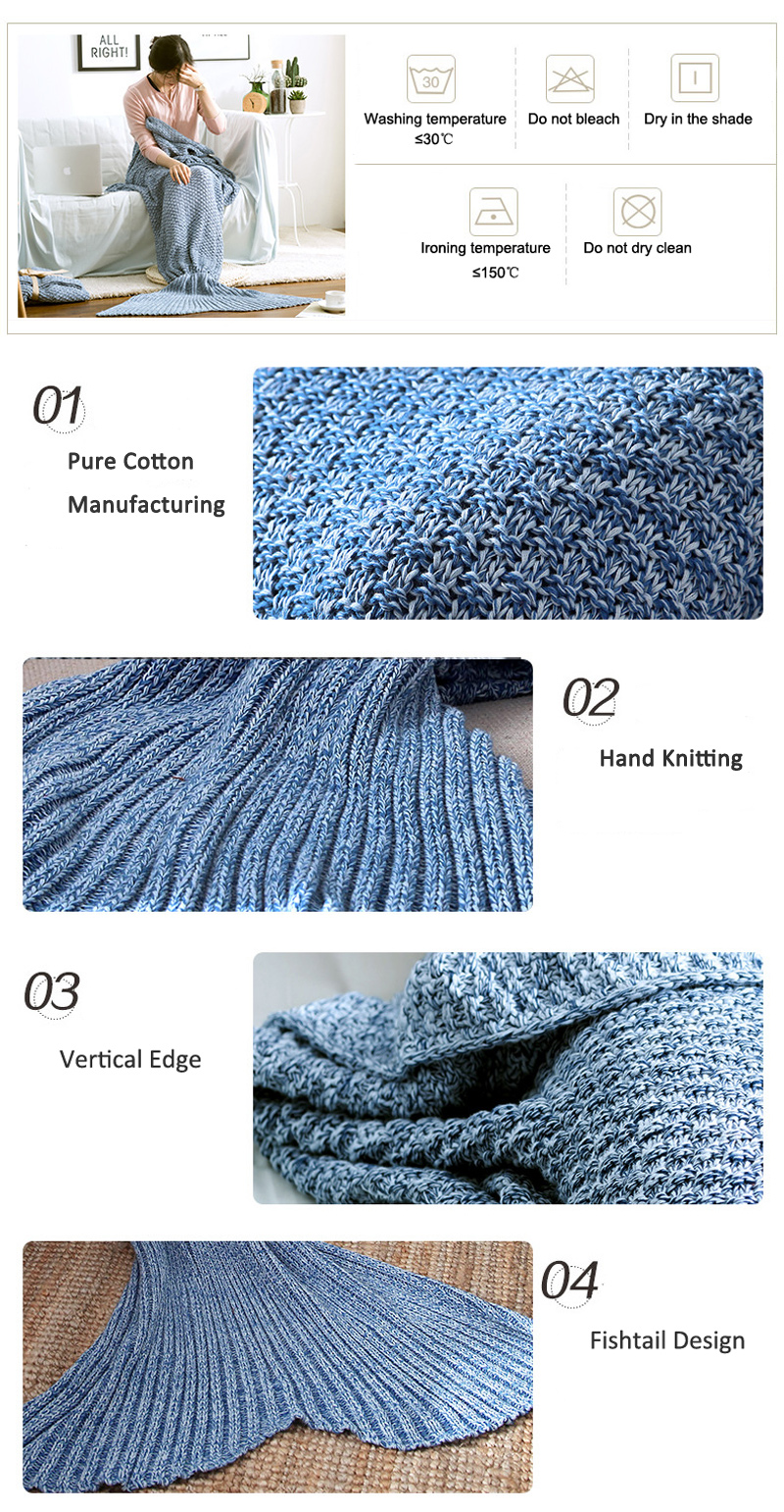 Yarn Knitted Mermaid Tail Blanket Handmade Crochet Throw Super Soft Sofa Bed Mat Sleeping Bag