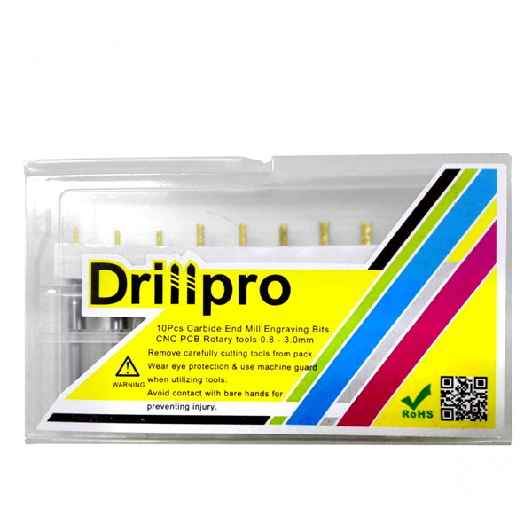 Drillpro DB-M1 10pcs 0,8-3mm Fresadora de Gravura Revestida com Titânio Broca de Carboneto