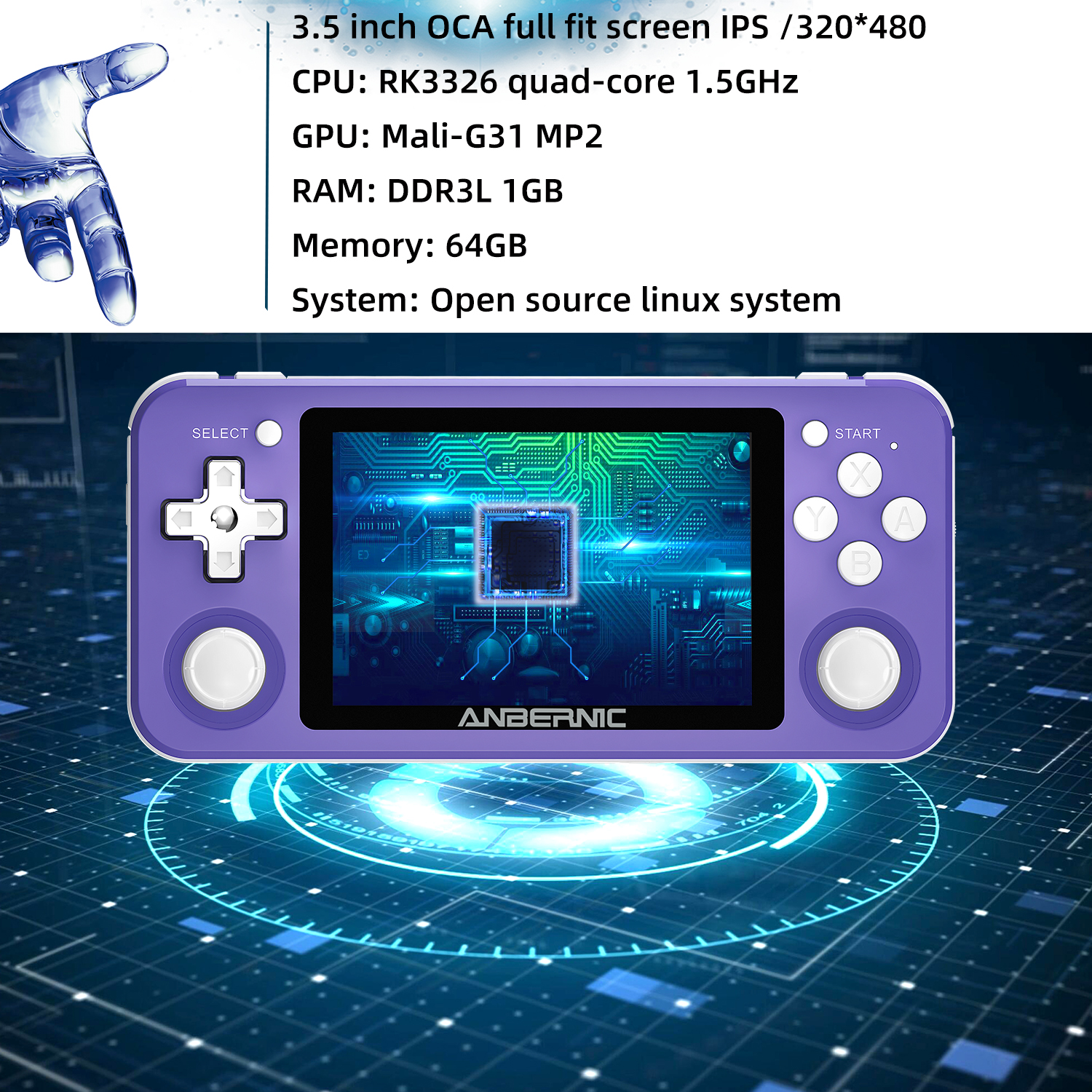 ANBERNIC RG351P 64GB 2500 Games IPS HD Handheld Game Console Support for PSP PS1 N64 GBA GBC MD NEOGEO FC Games Player 64Bit RK3326 Linux System OCA Full Fit Screen