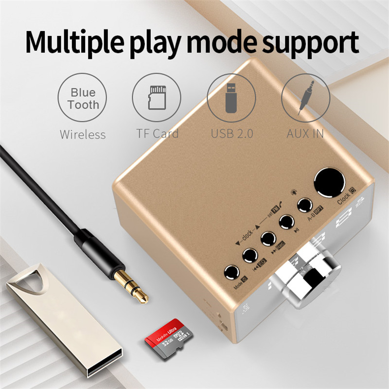 Mini Alarm Clock Bluetooth Recording Repeater Speaker Shock Bass HIFI Music Player Support FM TF USB 16