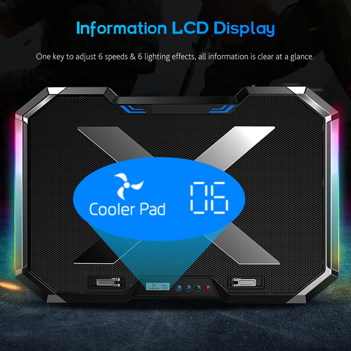 LCD Screen Notebook Cooler 6 Fan 6 Light Key Controlled RGB luminescence Computer Cooling Base Laptop Cooling Pads