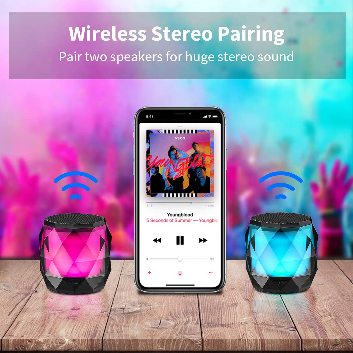 Mini Wireless bluetooth Speaker FM Radio TF Card Colorful Light Music Speaker with Mic
