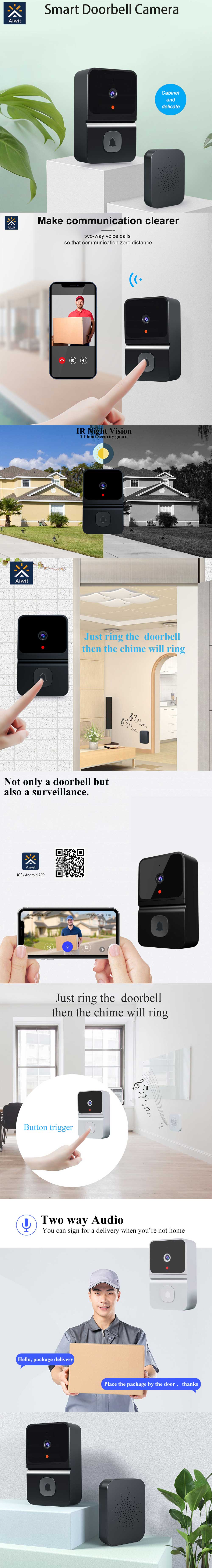 Wireless Video Doorbell 2.4GHz Smart Doorbell Camera IR Night Vision Two-way Audio Remote Phone APP Viewing Control Home Surveillance Video Doorbell