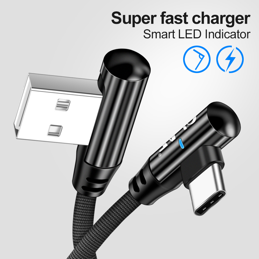 OLAF 2.4A Elbow Data Cable USB Type-C Micro USB Smart Light Cable Fast Charging For Huawei P30 P40 Pro Mi10 OnePlus 8Pro