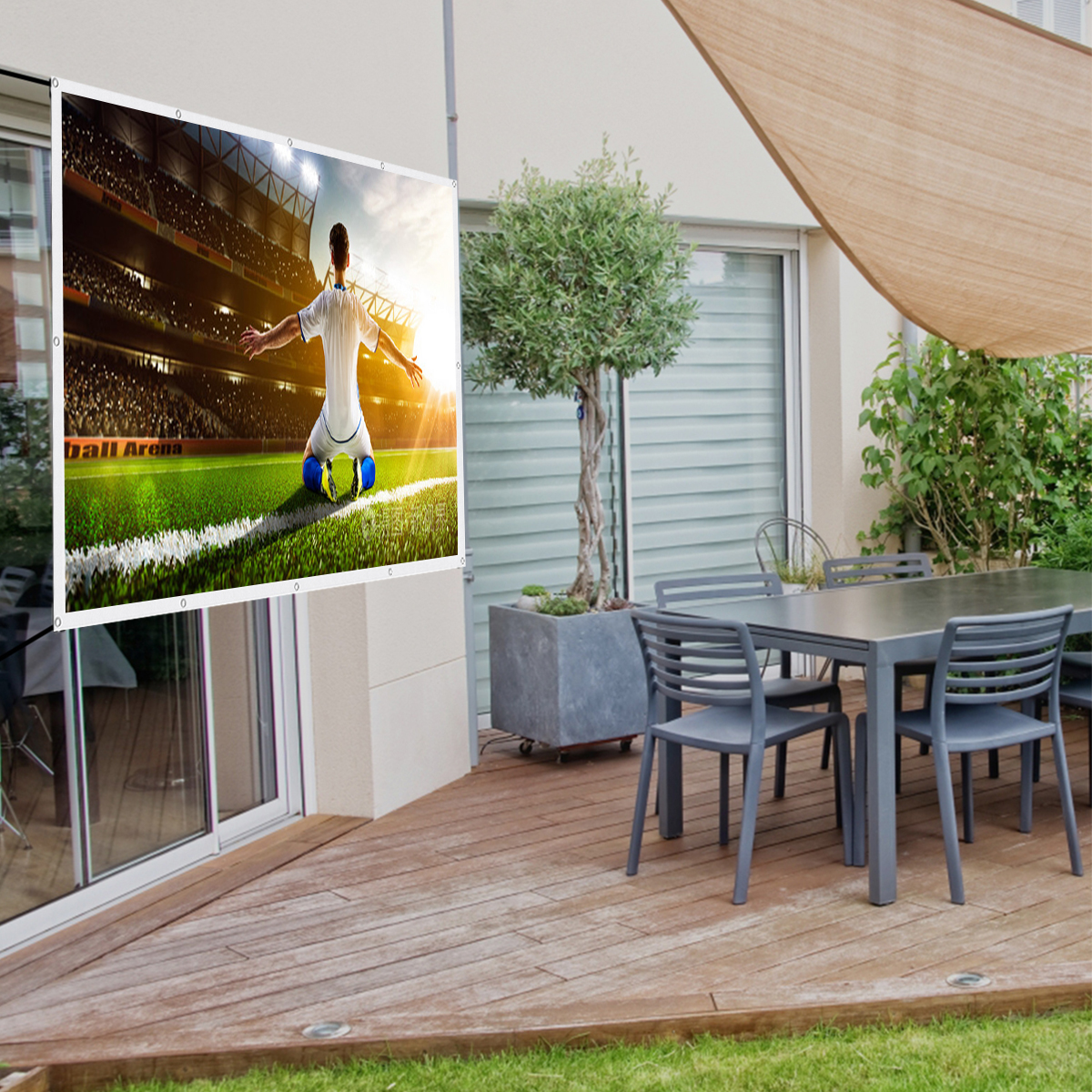 60 72 84 100 120 150 Inch 16 : 9 White High Brightness Reflective Projector Screen Cloth Foldable Fabric Cloth for Indoor Outdoor Movie