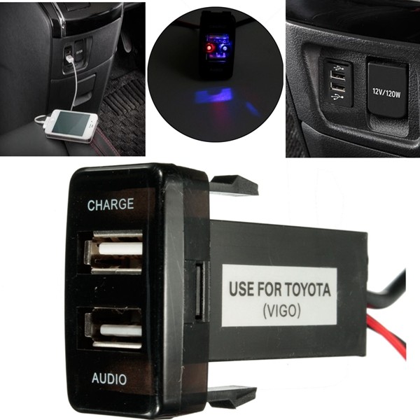 12V 5V 2.1A USB Port Cell Phone Mp3 Charger & Audio Input For Toyota Lexus Scion