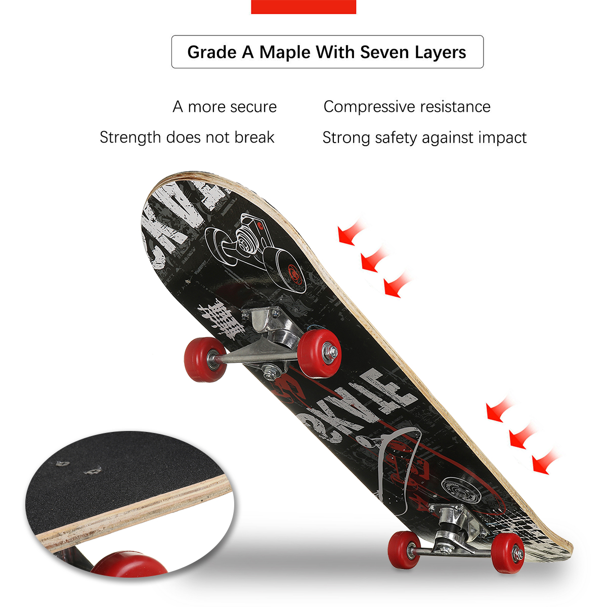 7 Layer Canadian Maple Wood Double Kick Concave Tricks Skateboard PVC Wheels
