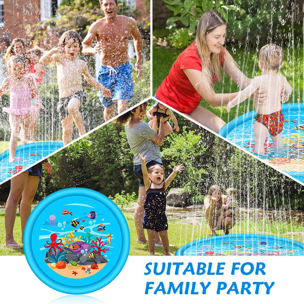 67inch Splash Water Play Mat Sprinkle Splash Play Mat Toy for Outdoor Swimming Beach Lawn Inflatable Sprinkler Pad for Kids