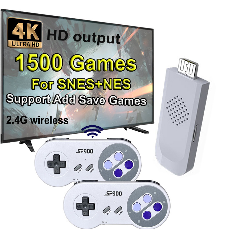 SF900 1500 Games 8Bit 16 Bit SNES NES Retro TV Game Console HD Classic Video Game Stick Wireless Gamepad Controller