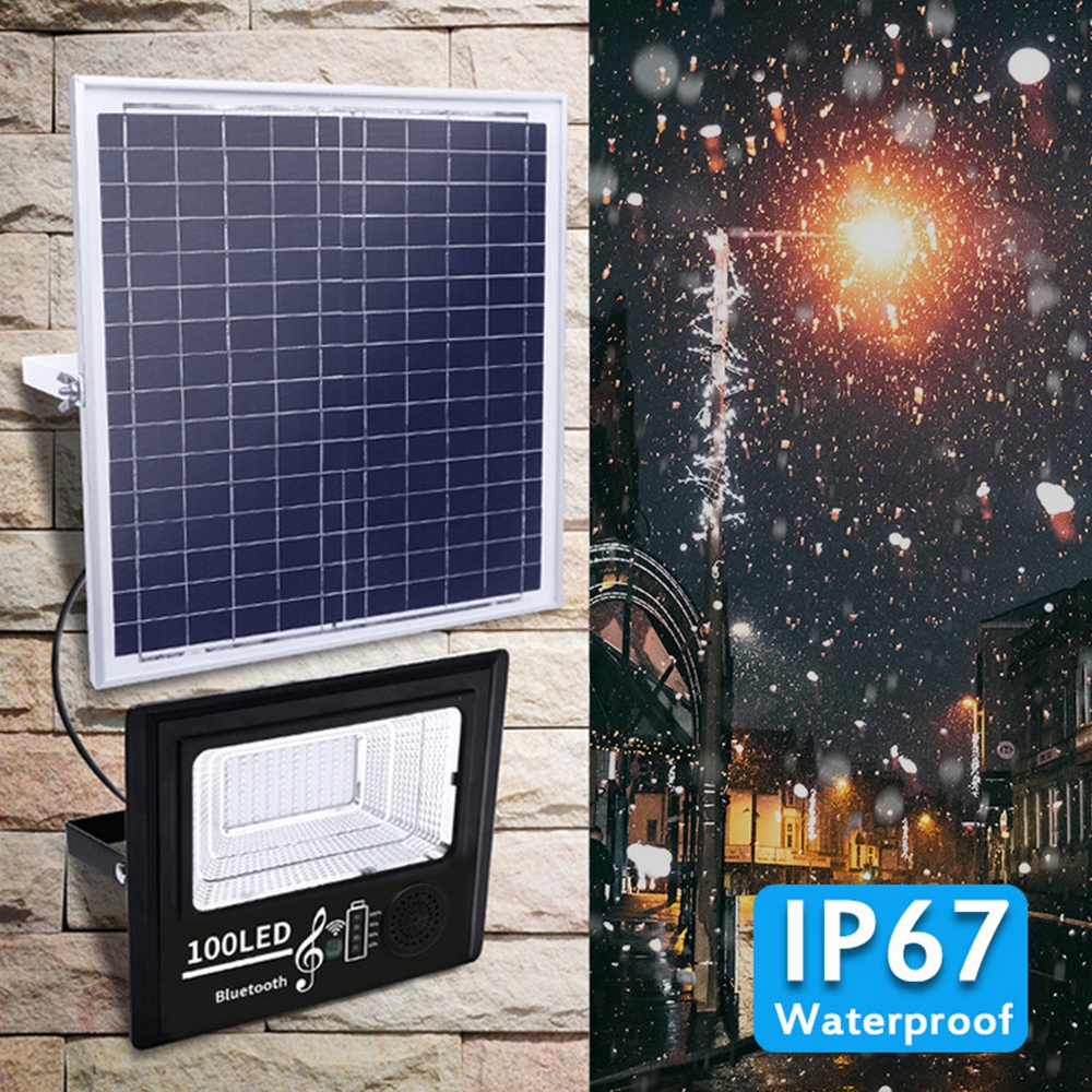 Bright Solar Powered 100 LED Flood Security Light Dimmable with Remote Controller for Garden Wall Outdoor