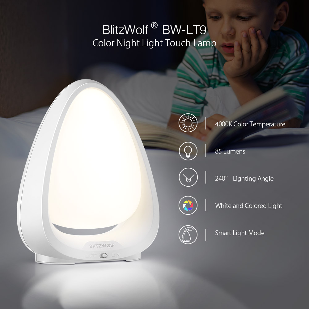 BlitzWolf® BW-LT9 Touch Switch Color Night Light 4000K Color Temperature 85 Lumens 240° Lighting Angle Lamp
