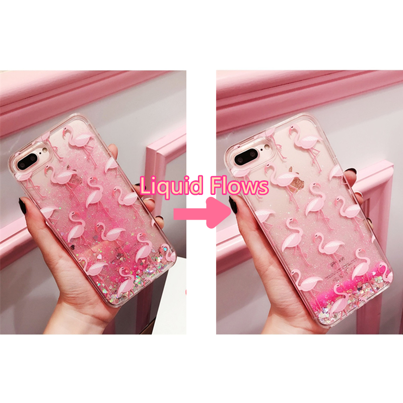 Flamingos Dynamic Glitter Quicksand Hard PC Protective Case for iPhone 6/6s/7/7 Plus