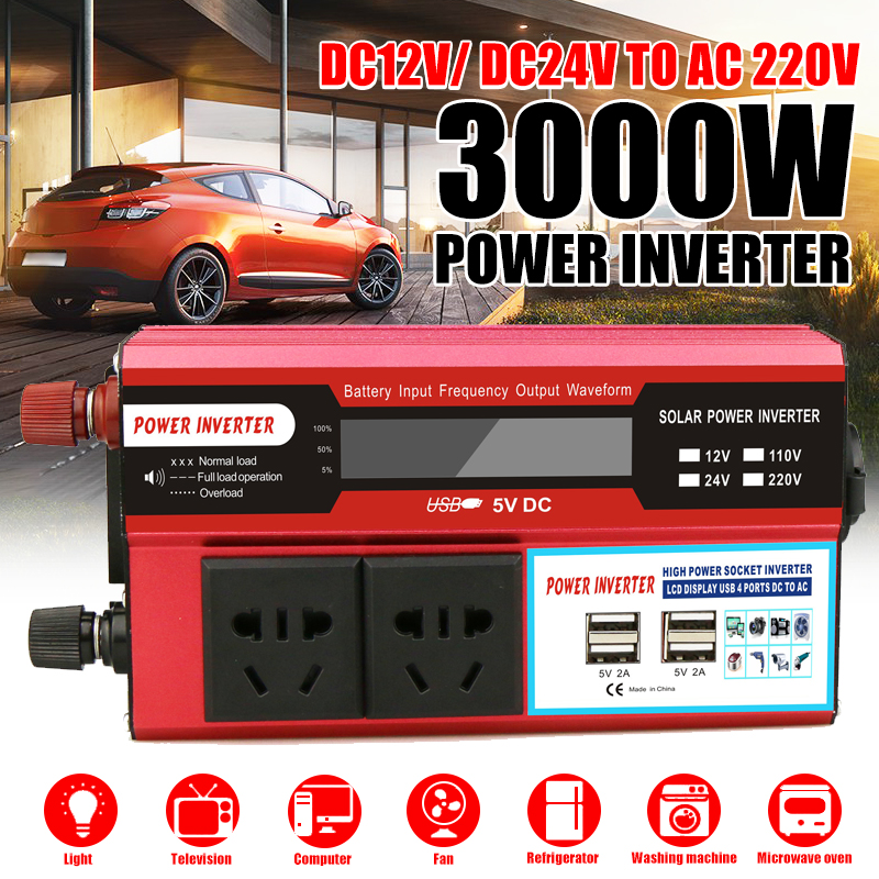 12V/24/ To 220V Inverter True 500W Display 4USB Power Inverter Photovoltaic Inverter Multi-socket Vehicle Inverter 