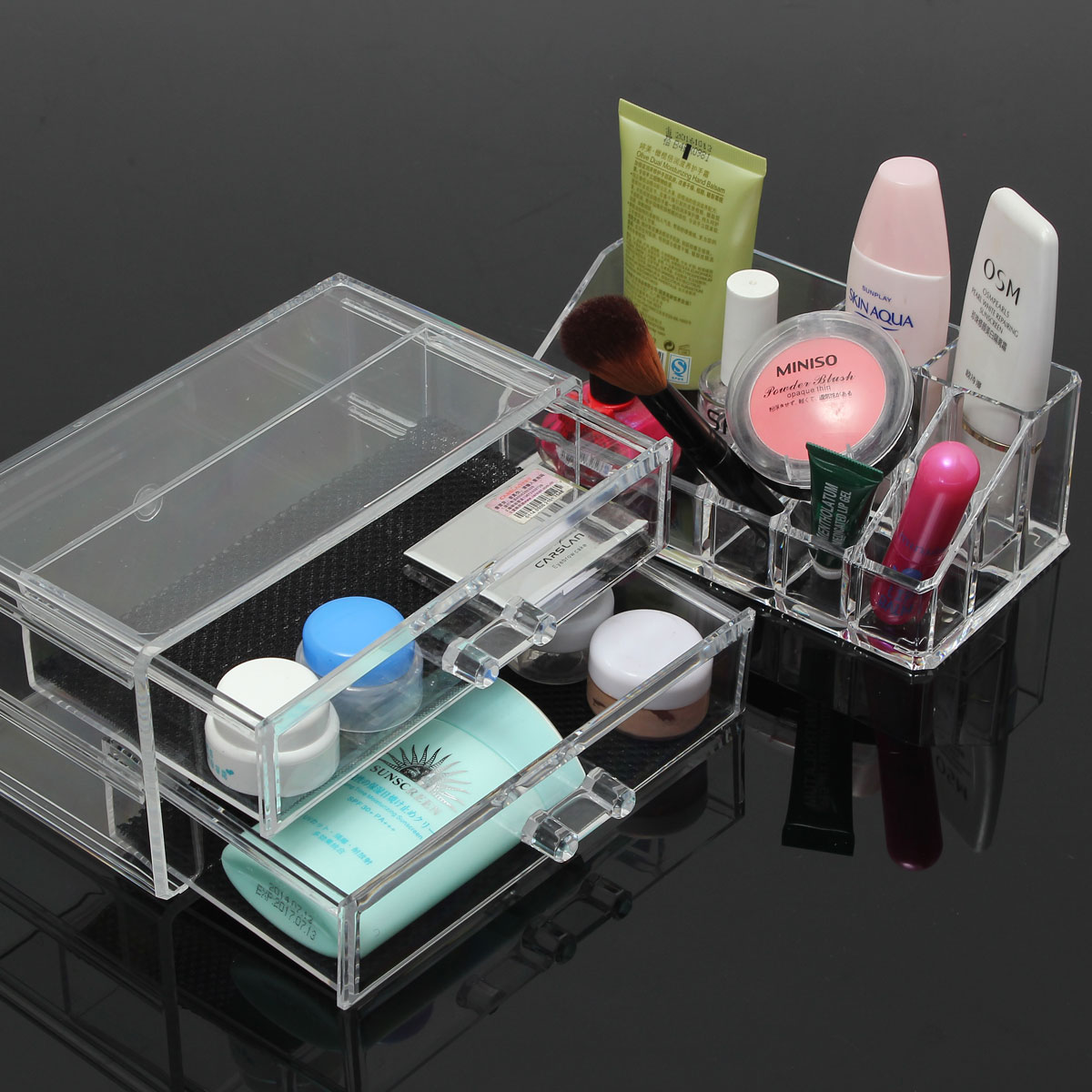 Clear Acrylic Cosmetic Organizer Makeup Brushes Table Neat Holder Drawer