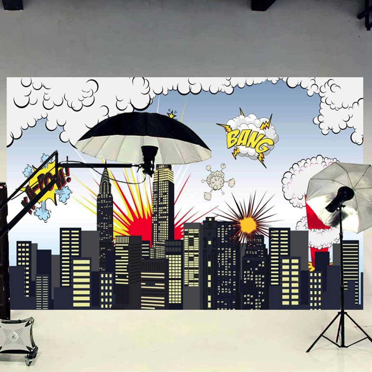 Tapeçaria fotográfica de super-heróis Grande cidade Superhero Fighting Print Pano de suspensão de parede Arte decoração de casa para decorações de Halloween