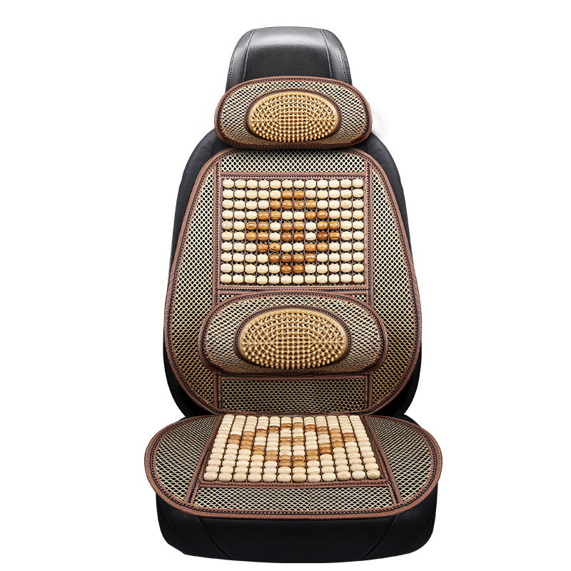 Car Summer Massage Cool Cushion Seat Cover Breathable Wooden Beads Monolithic Backrest for Auto Interior Supplies