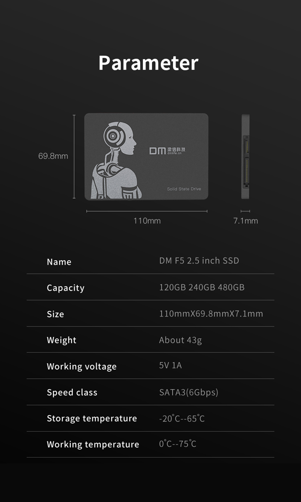 DM 2.5 inch SATA III SSD 120GB/240GB/480GB/960GB TLC Nand Flash Solid State Drive Hard Disk for Laptop Desktop Computer F5