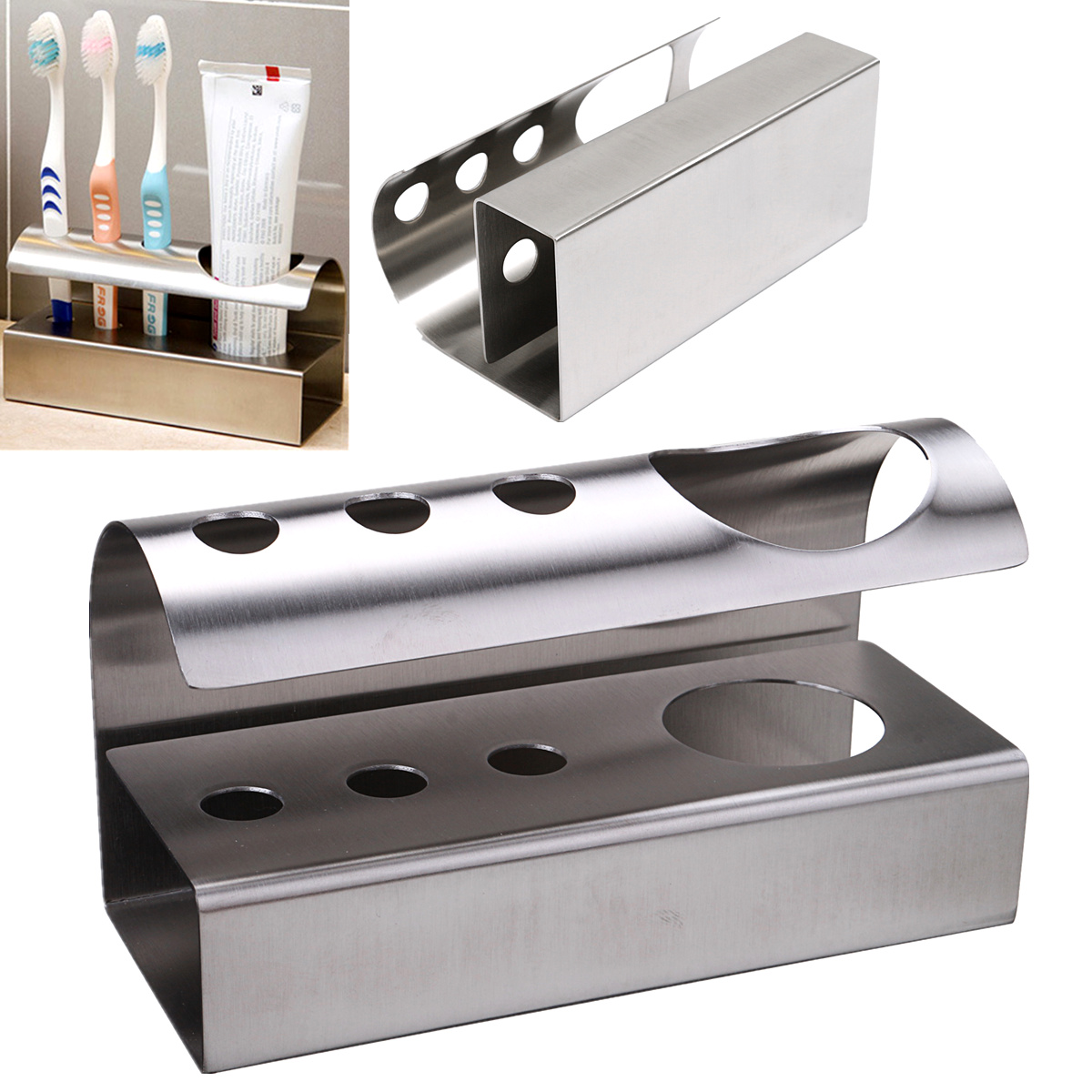 

304 Stainless Steel Stand Bathroom Toothbrush Toothpaste Holder Stand Storage Rack Kitchen Tool